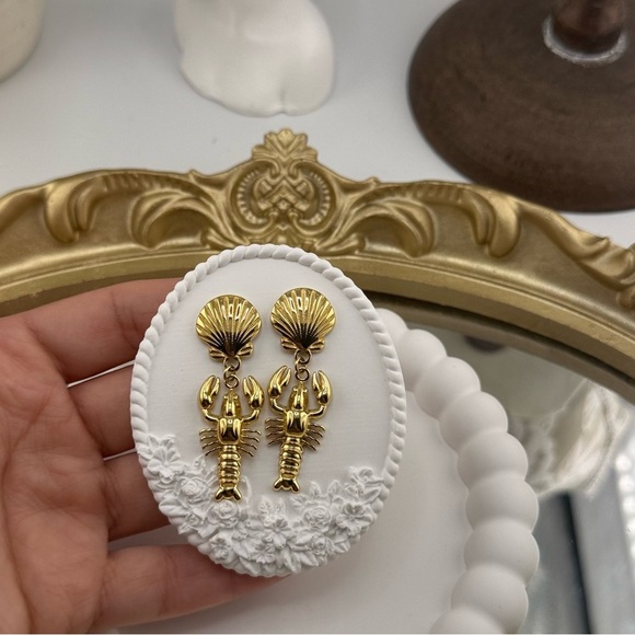 Gold Lobster Statement Earrings – Stainless Steel PVD Plated - Picture 5 of 6